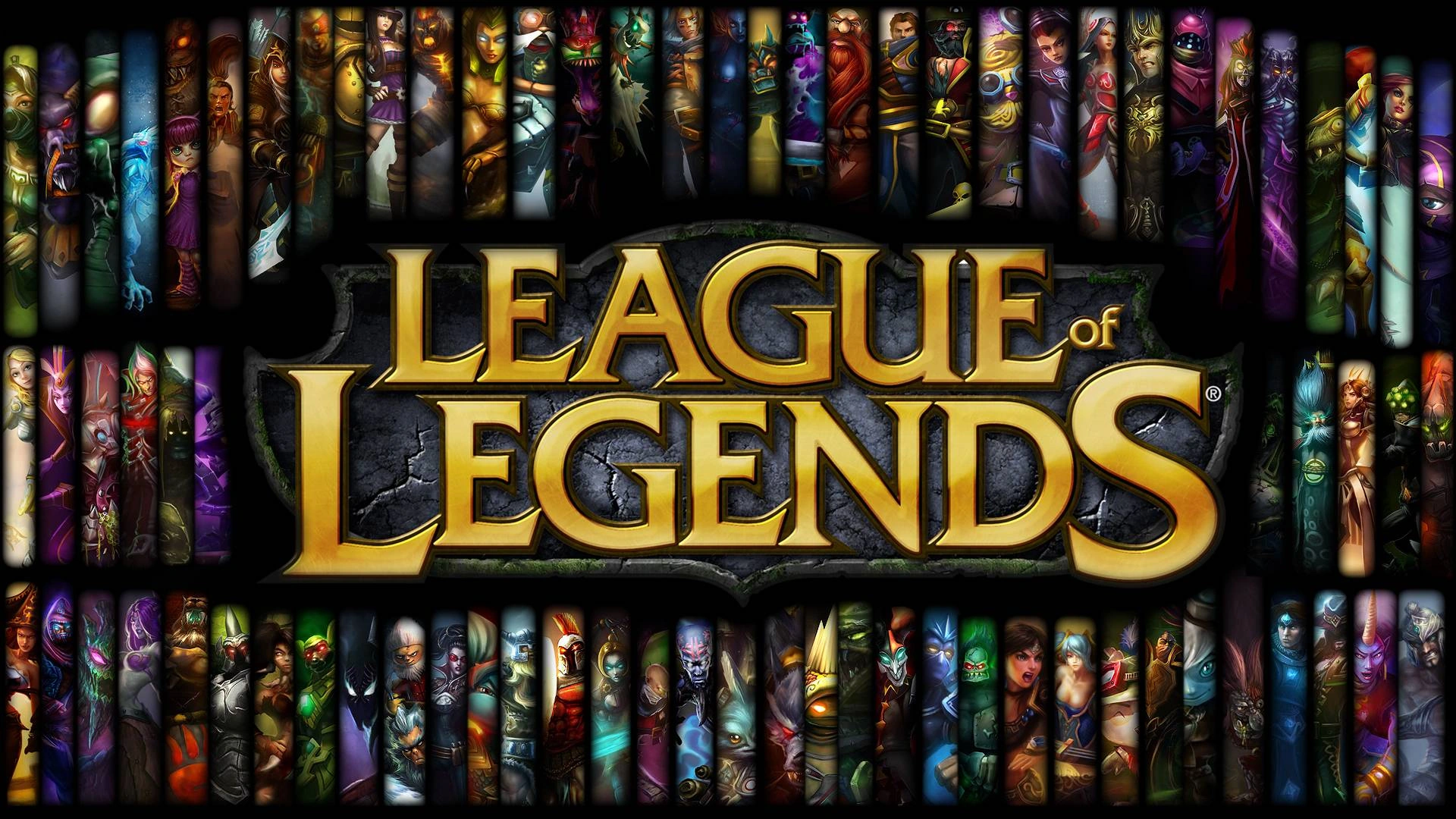 Logotipo de League of Legends sobre un mosaico de campeones del juego