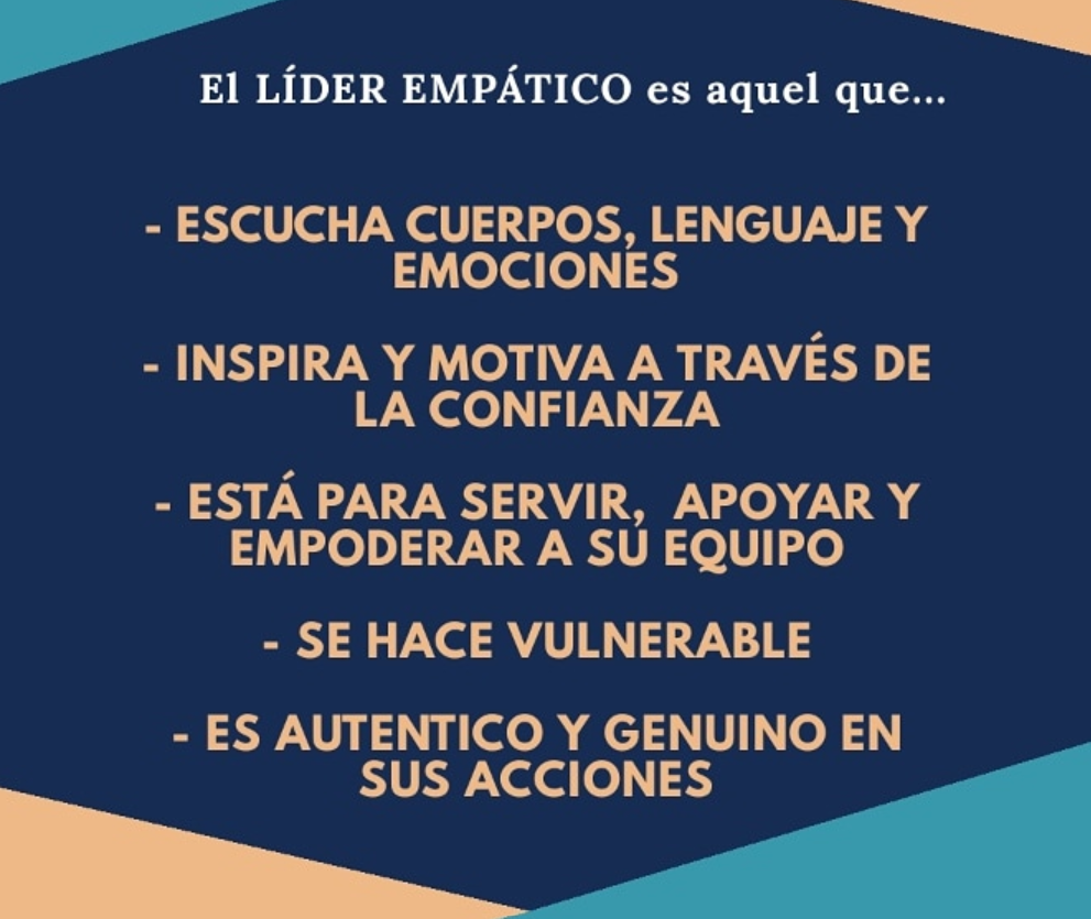 Lámina con las características del líder empático: escucha, inspira, sirve y es vulnerable