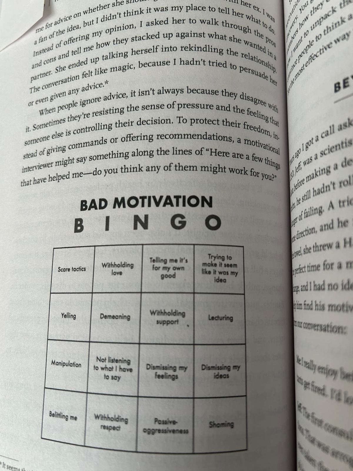 Página de Think Again con un cartón de Bad Motivation Bingo de tácticas de mala motivación